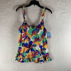 Swim Solutions High-Low Tankini Top Women's 8 Multicolor Floral V-Neck Swimwear
